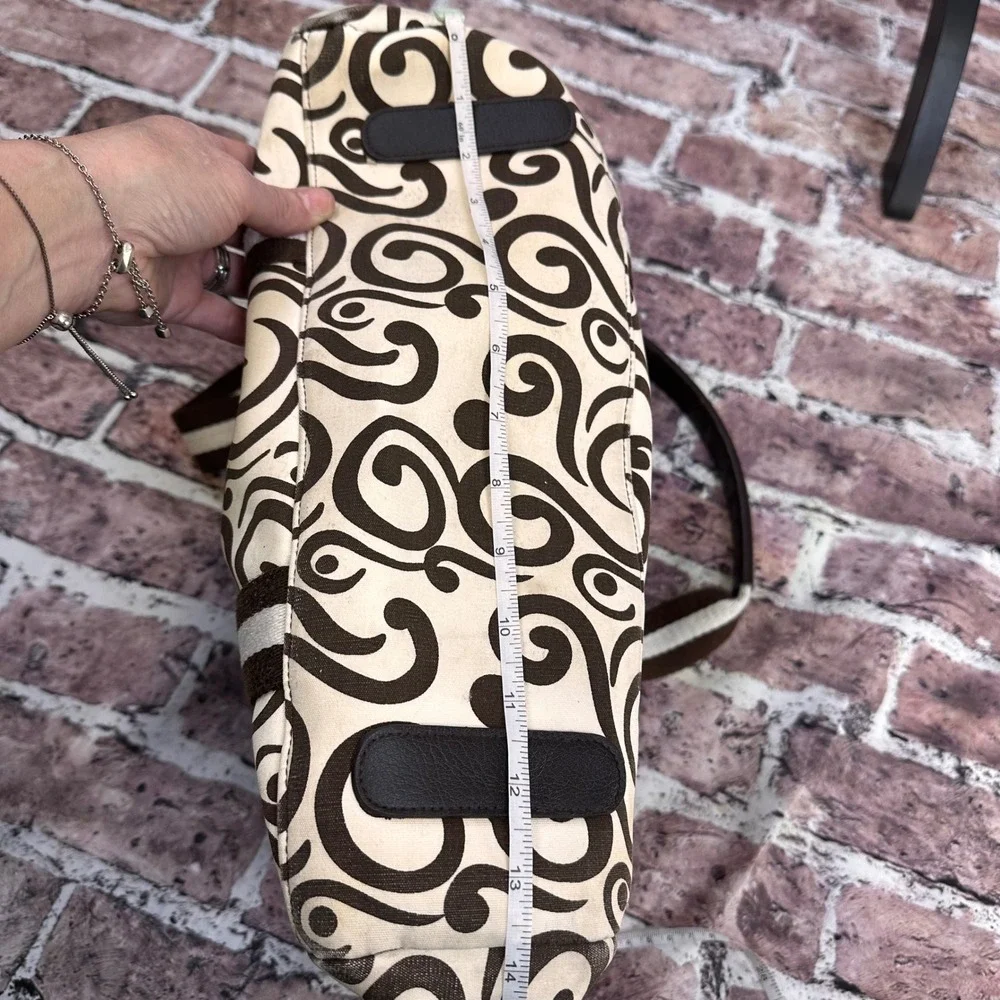 Pomegranate Inc Tote Bag Brown‎ Swirl Print Leather Handle Purse Women Pre-Owned
